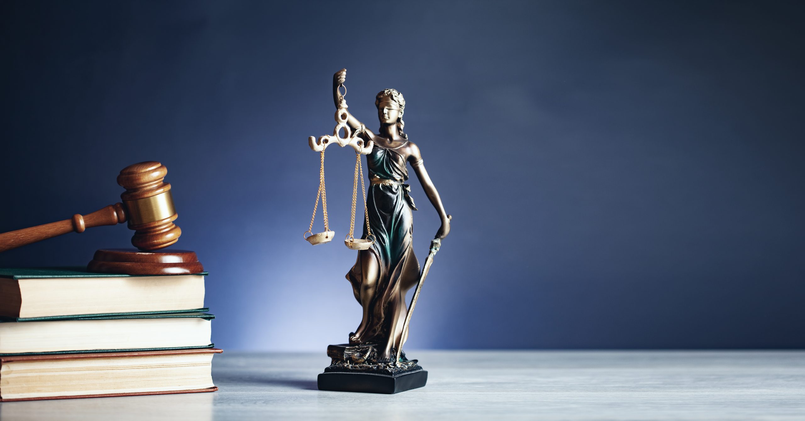 lady justice with hammer on book